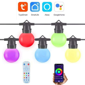 RGB гирлянд от 25бр LED PVC крушки G40 - 10m