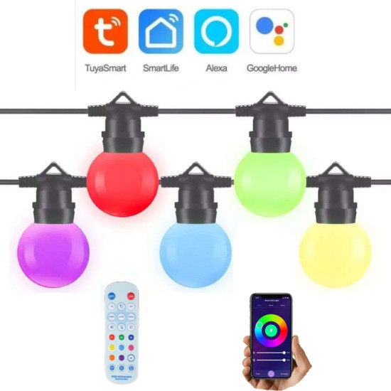 RGB гирлянд от 25бр LED PVC крушки G40 - 10m