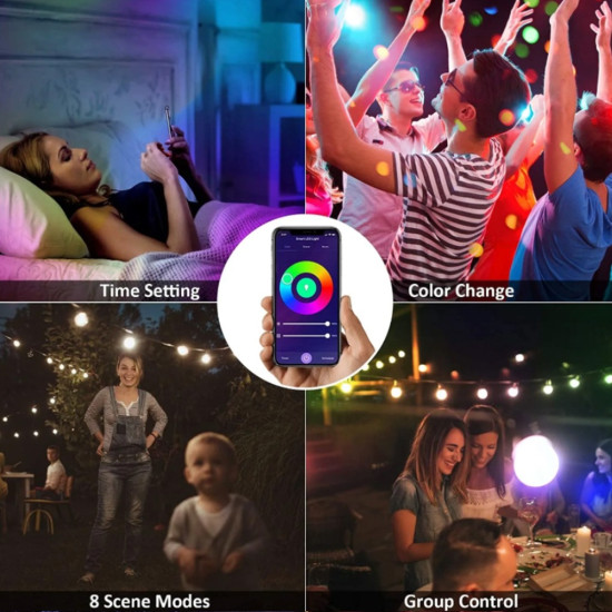 RGB гирлянд от 25бр LED PVC крушки G40 - 10m