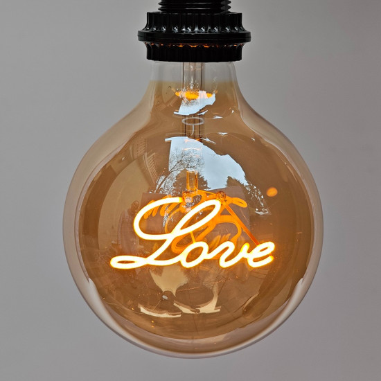 LED крушка G125 с надпис LOVE - Е27 - 4W - златно стъкло