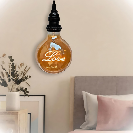 LED крушка G125 с надпис LOVE - Е27 - 4W - златно стъкло