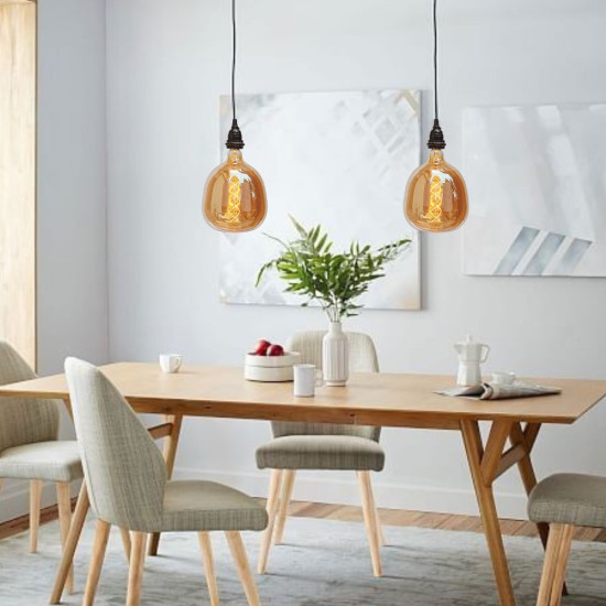 LED крушка - голям размер - намотка: двойна спирала - Е27 - R200 - 6W - златно стъкло