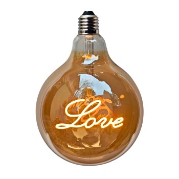 LED крушка G125 с надпис LOVE - Е27 - 4W - златно стъкло