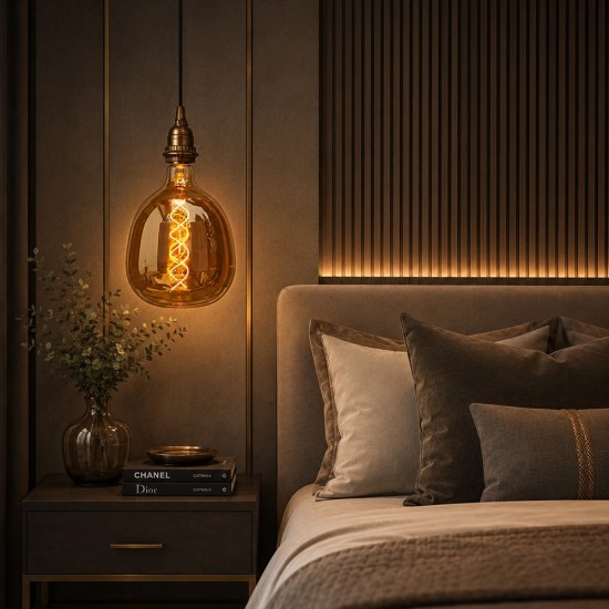 LED крушка - голям размер - намотка: двойна спирала - Е27 - R200 - 6W - златно стъкло