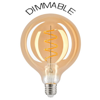 LED винтидж крушка - намотка: спирала - Е27 - G125 - 4W - златно стъкло - димируема