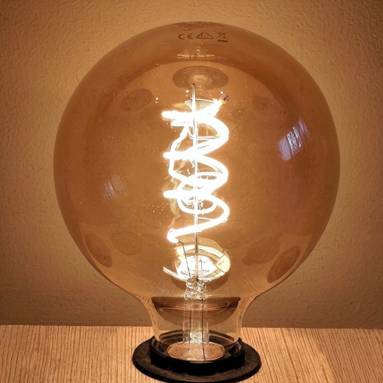 LED винтидж крушка - намотка: спирала - Е27 - G125 - 4W - златно стъкло - димируема