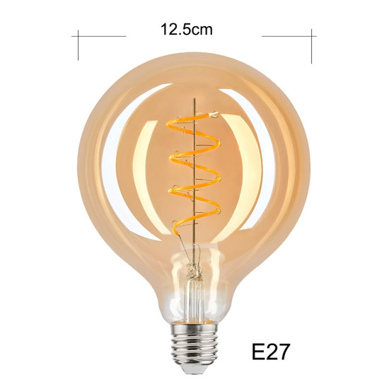 LED винтидж крушка - намотка: спирала - Е27 - G125 - 4W - златно стъкло - димируема
