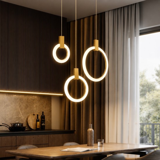LED полилей - пръстени с декорация месинг