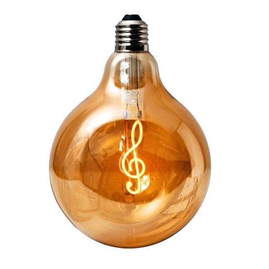 LED крушка G125 със символ Сол ключ - Е27 - 4W - златно стъкло LED крушка G125 със символ Сол ключ - Е27 - 4W - златно стъкло