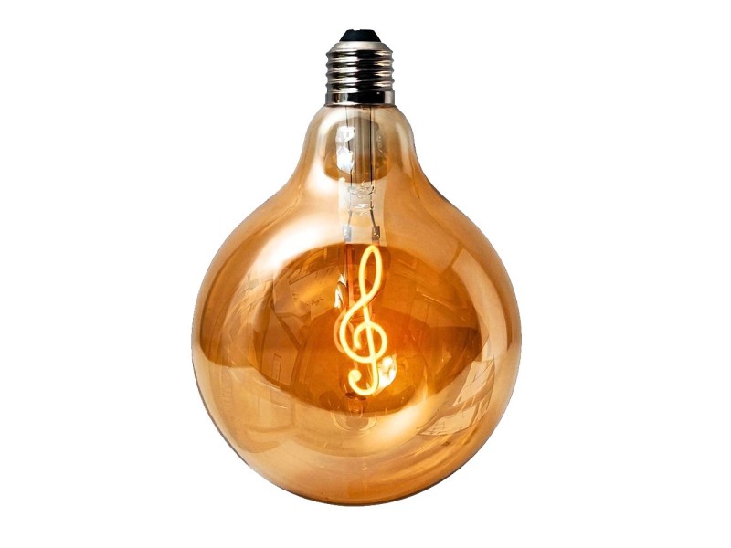LED крушка G125  със символ Сол ключ - Е27 - 4W - златно стъкло